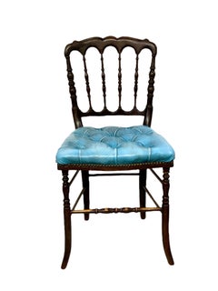 Pair of Napoleon III Side Chairs with Blue Leather Upholstery