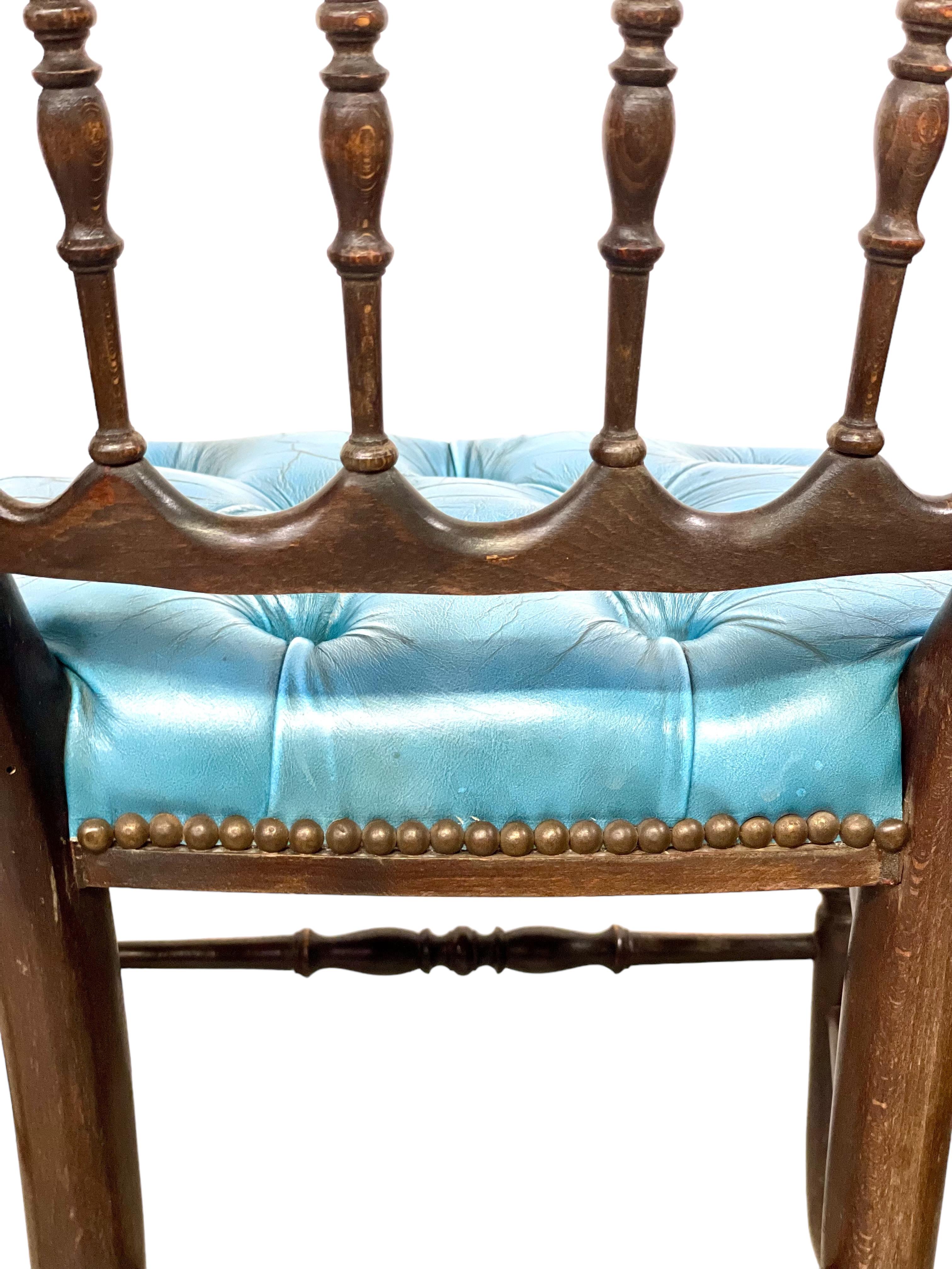 Pair of Napoleon III Side Chairs with Blue Leather Upholstery For Sale 3