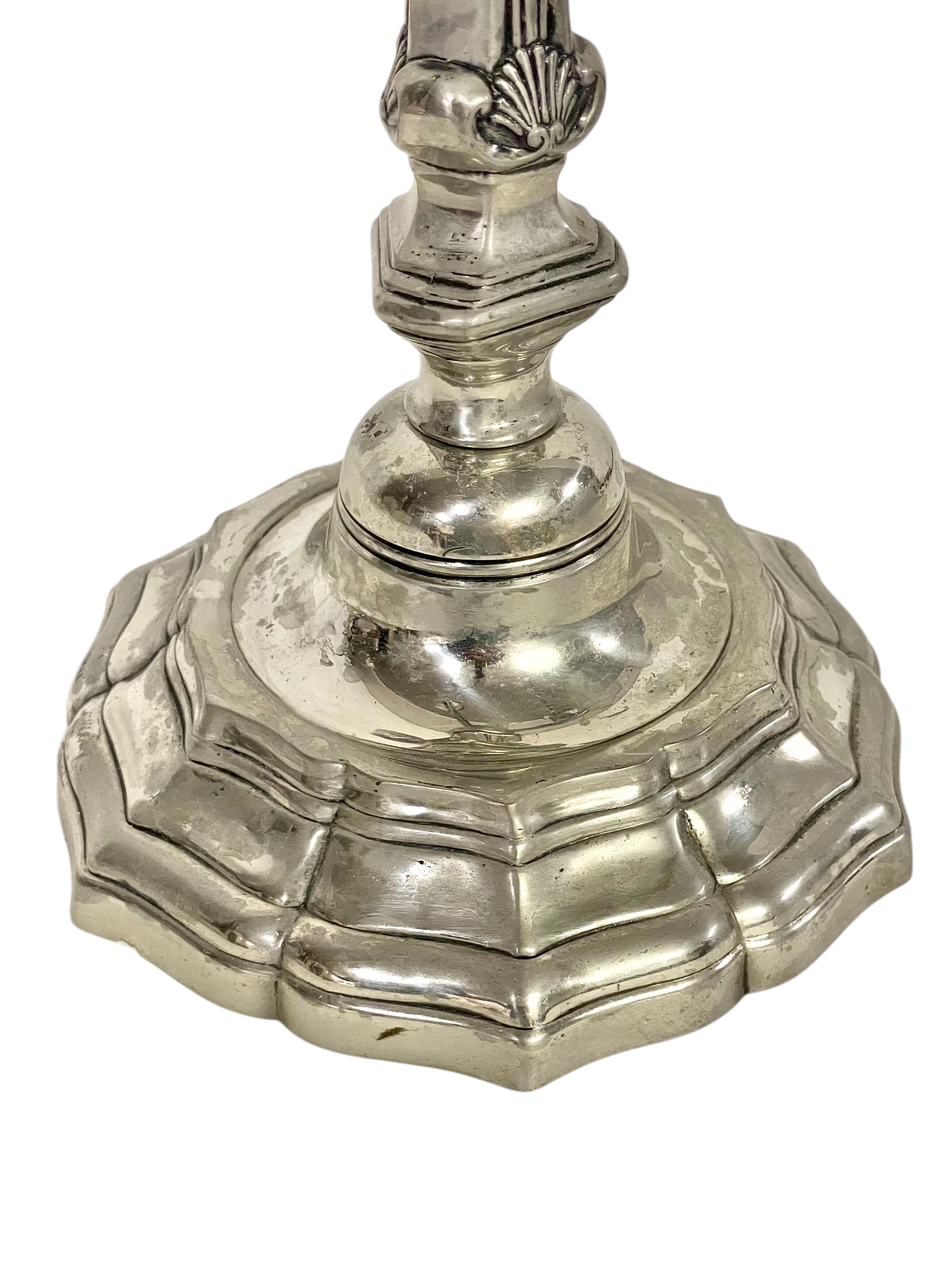 19th Century Pair of Large Silvered Bronze Candelabras For Sale 5