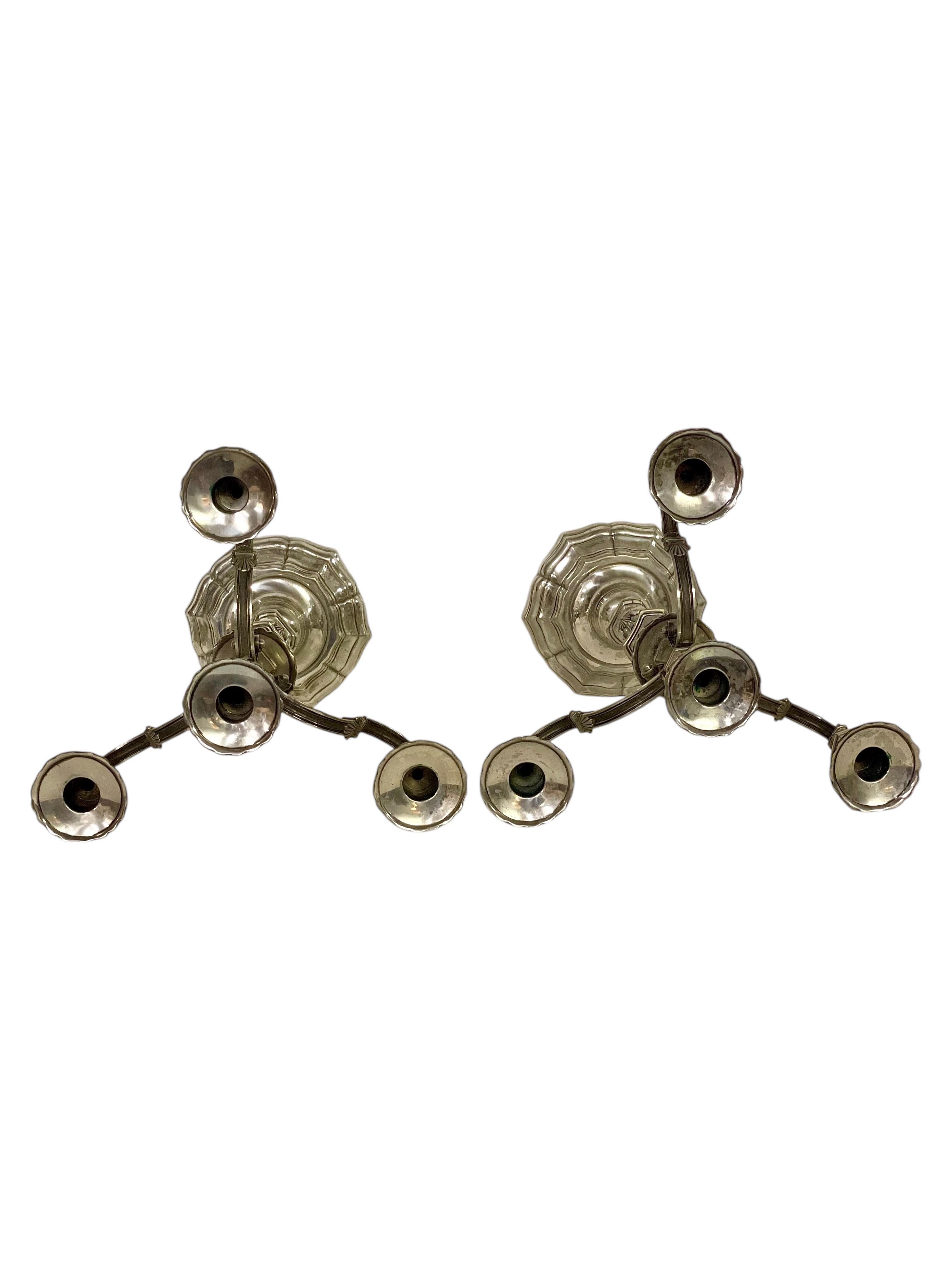 French 19th Century Pair of Large Silvered Bronze Candelabras For Sale