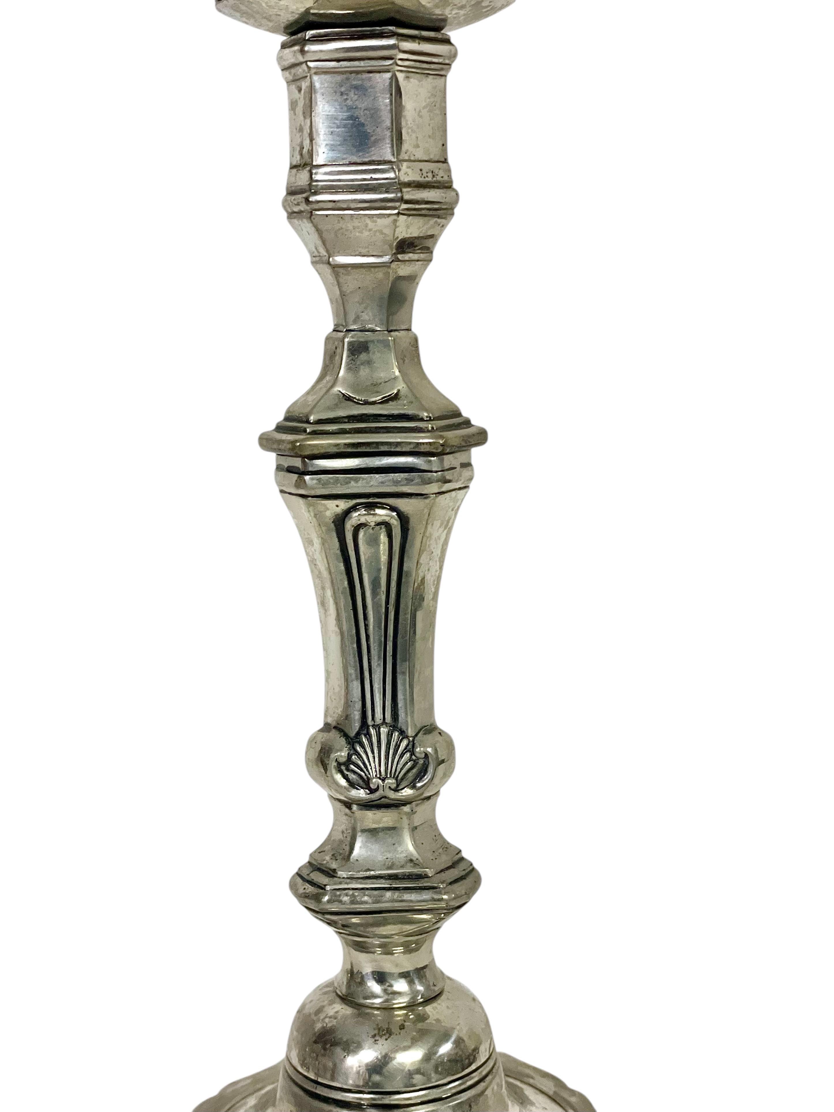 Silver Plate 19th Century Pair of Large Silvered Bronze Candelabras For Sale