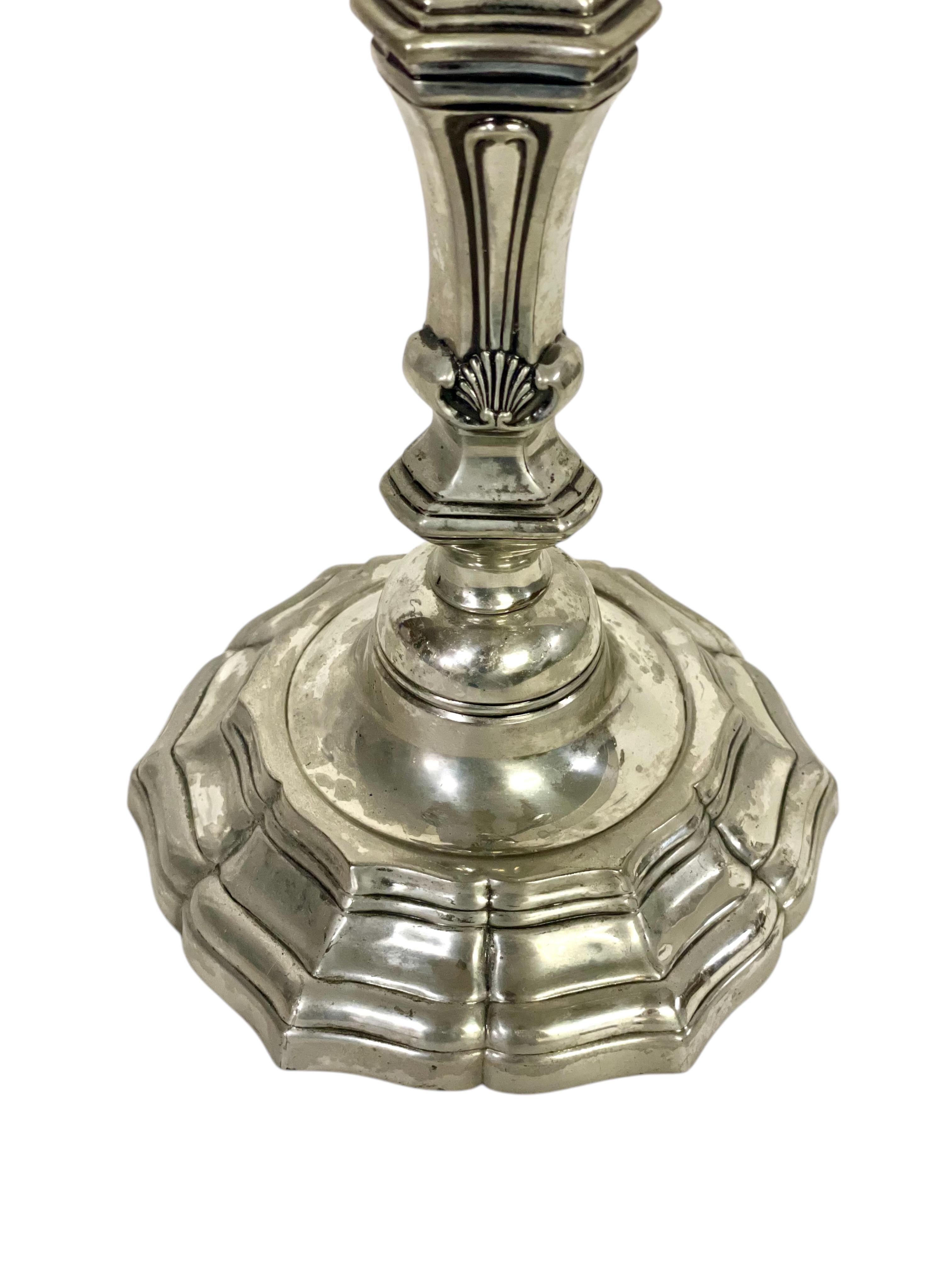 19th Century Pair of Large Silvered Bronze Candelabras For Sale 1