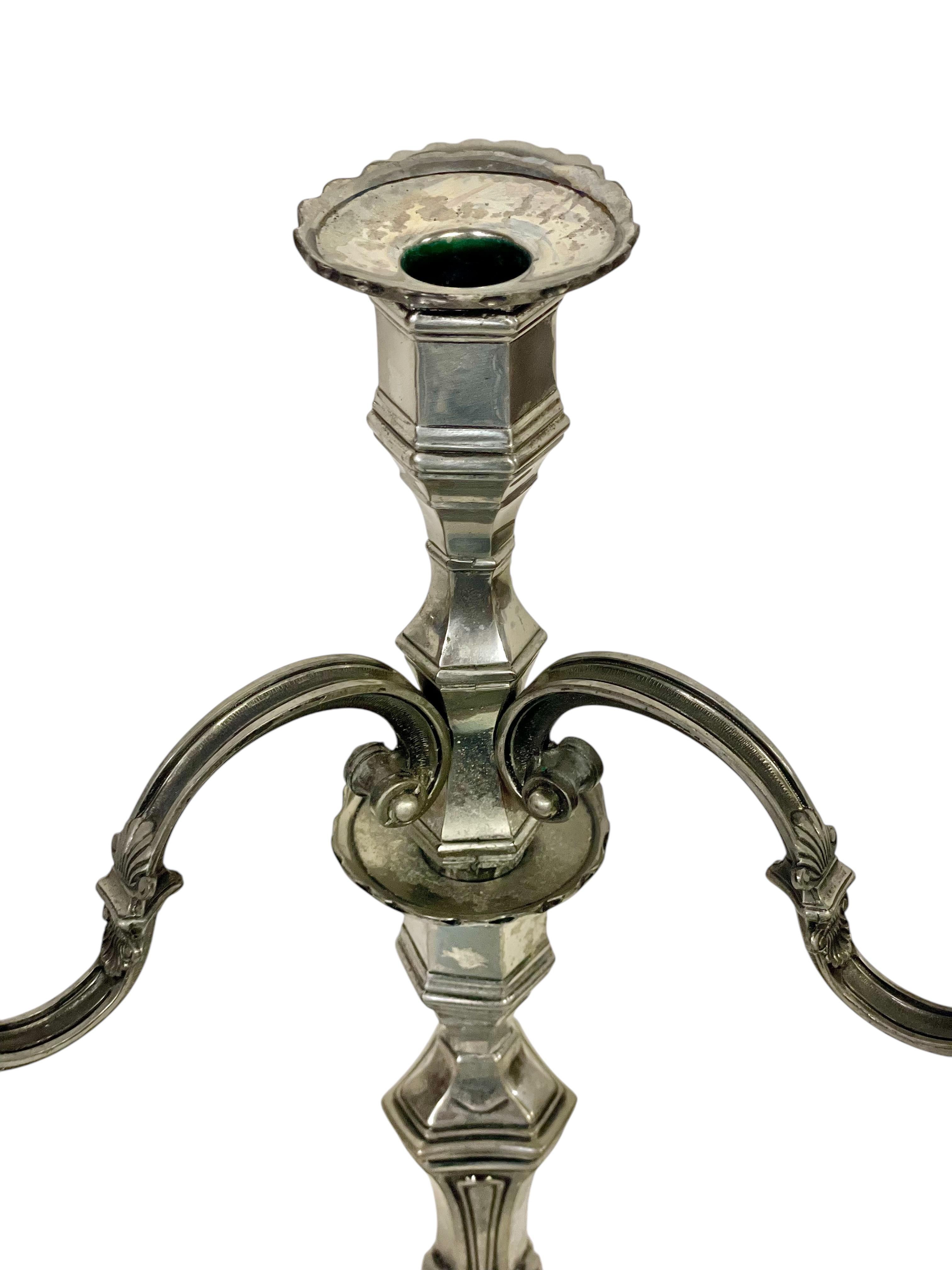 19th Century Pair of Large Silvered Bronze Candelabras For Sale 2