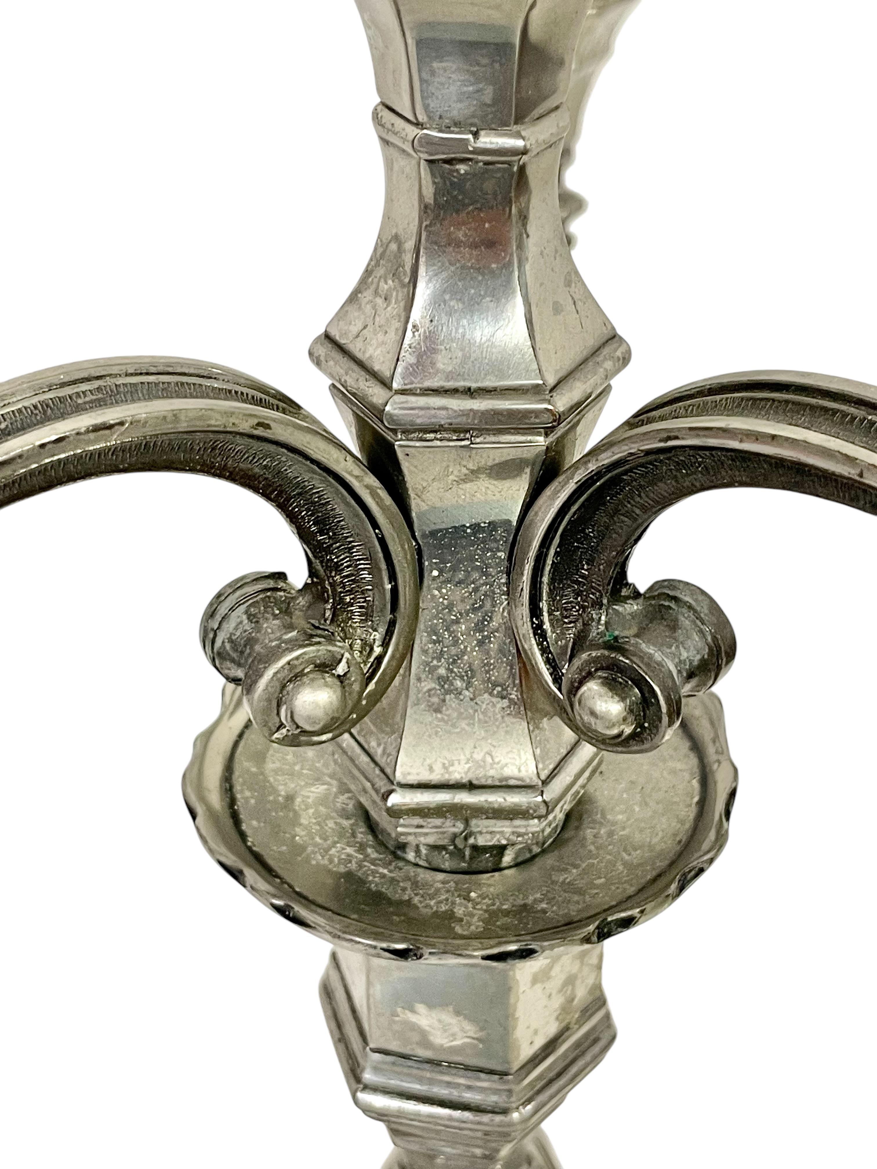 19th Century Pair of Large Silvered Bronze Candelabras For Sale 3