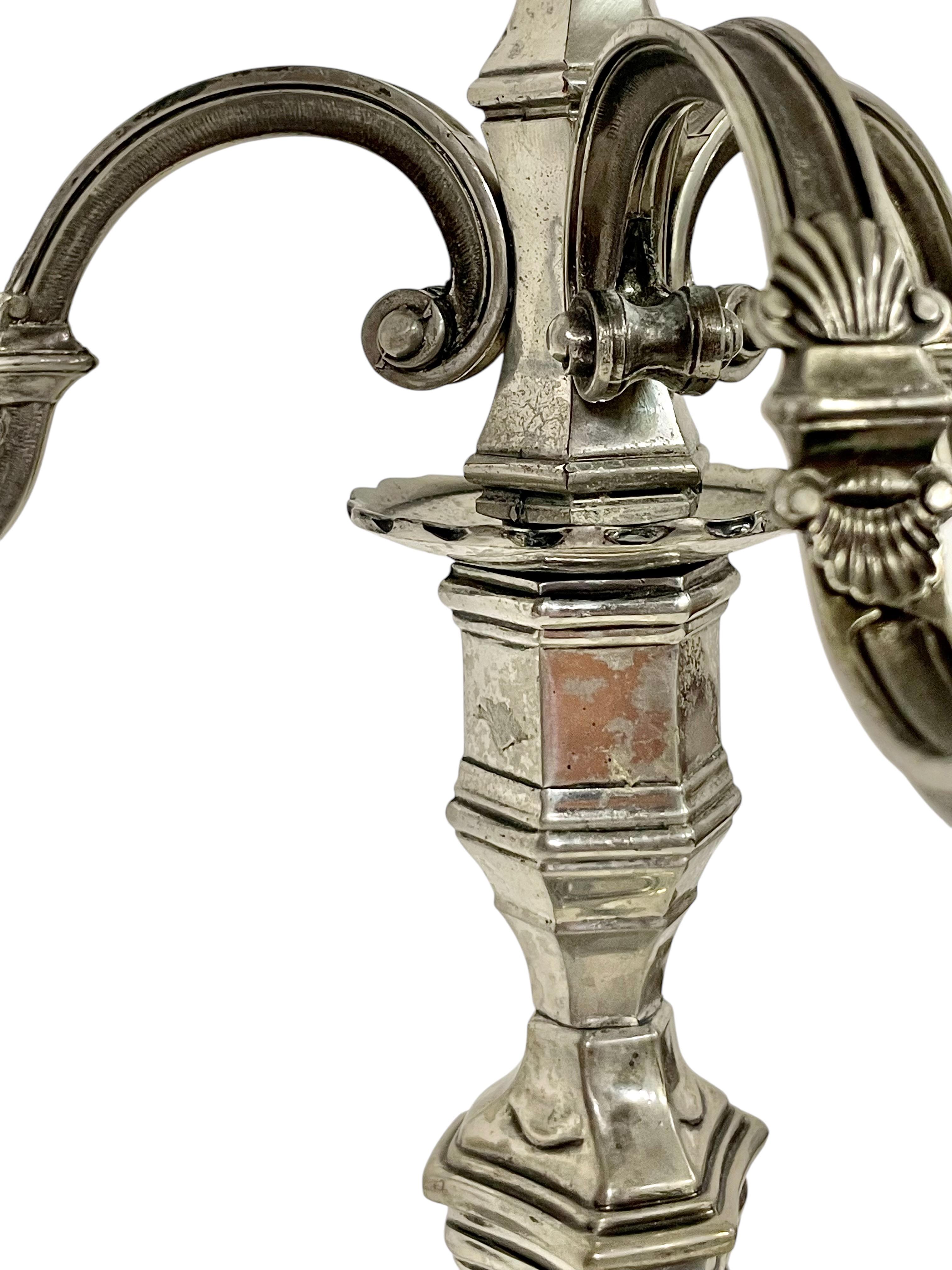 19th Century Pair of Large Silvered Bronze Candelabras For Sale 4