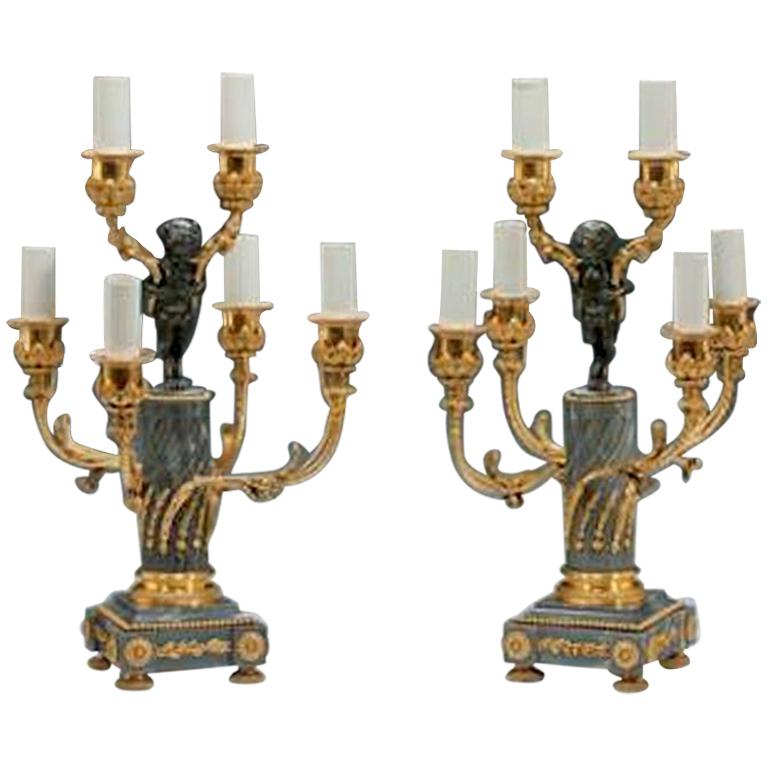 Pair of Napoleon III Six-Light Candelabra For Sale