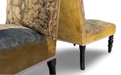 Pair of Napoleon III sliper chairs with original 1850 Jacquard upholstery.