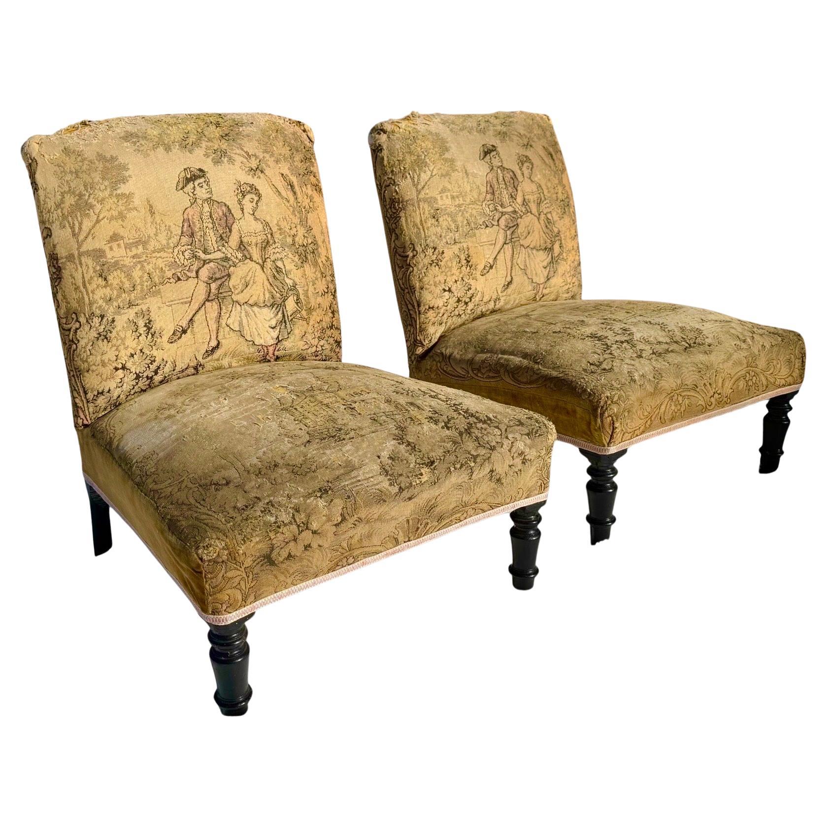 Coppia di sedie Napoleone III con tappezzeria Jacquard originale del 1850. in vendita