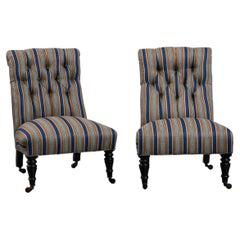 Pair of Napoleon III Slipper Chairs, 1830s, France, Newly Reupholstered Fabric