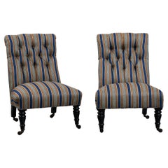 Pair of Napoleon III Slipper Chairs, 1830s, France, Reupholstered in Schumacher 