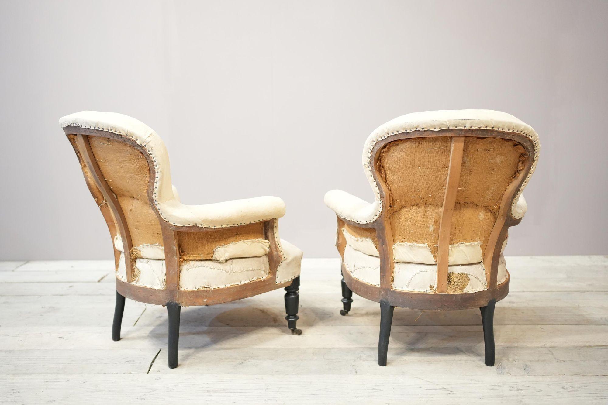 Upholstery Pair of Napoleon III spoon back armchairs