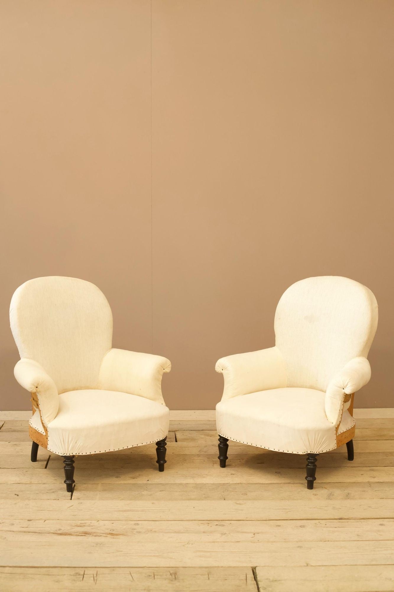 Pair of Napoleon III spoon back armchairs