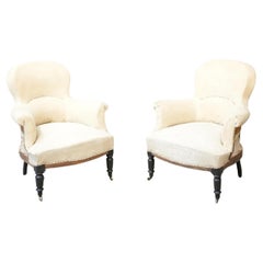 Antique Pair of Napoleon III spoon back armchairs