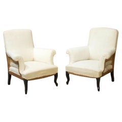 Pair of Napoleon III Square Backed Armchairs with Cabriole Legs