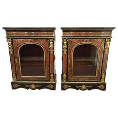 Antique Pair of Napoleon III Style Boulle Ebonized Side Cabinets, circa 1870