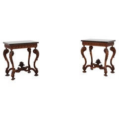 Pair of Napoleon III style Carved Walnut side tables with Bluestone tops, France