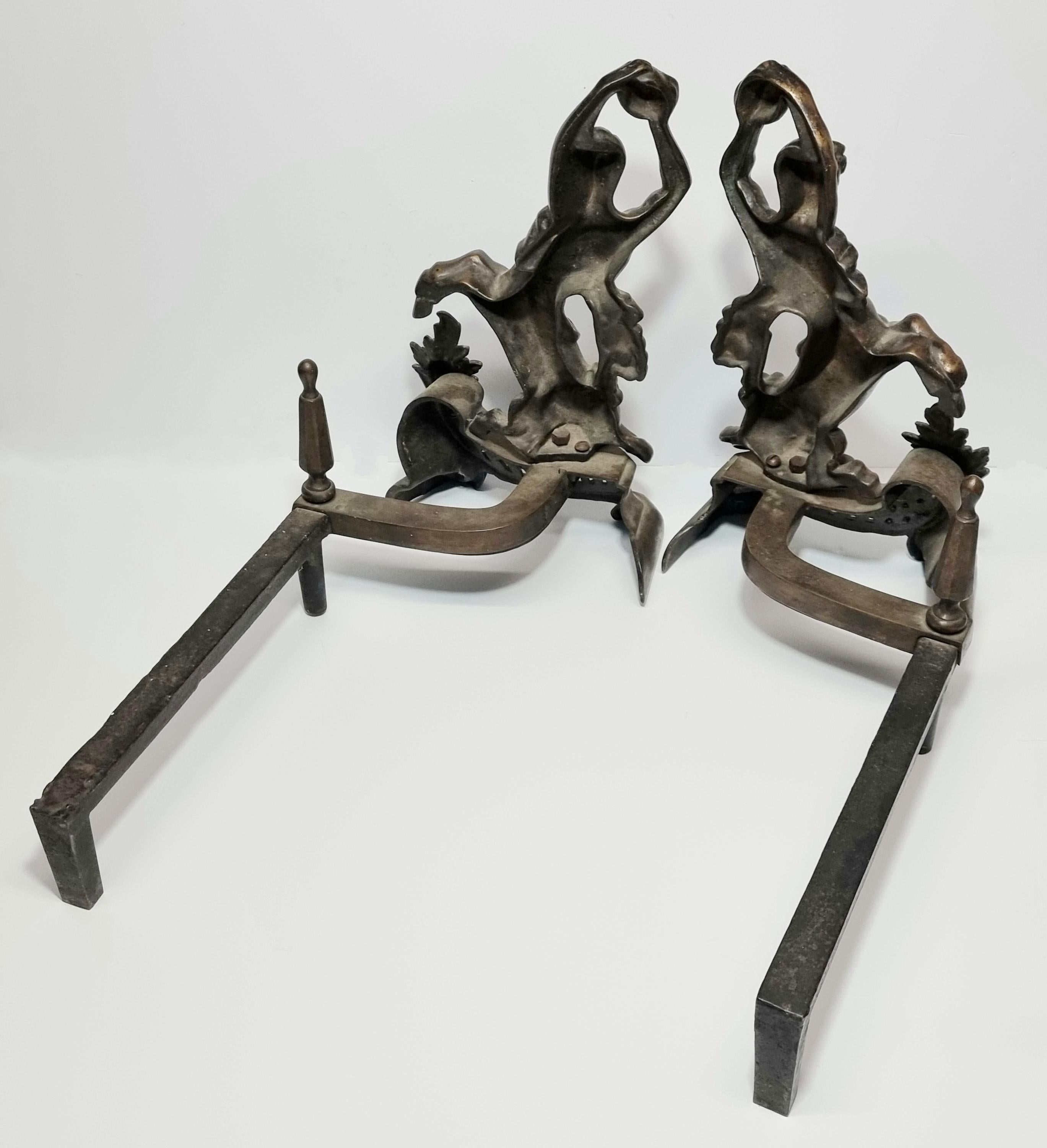 Cast Pair of Napoleon III Style Centaur Andirons/Chenets 19th/20th Century  For Sale