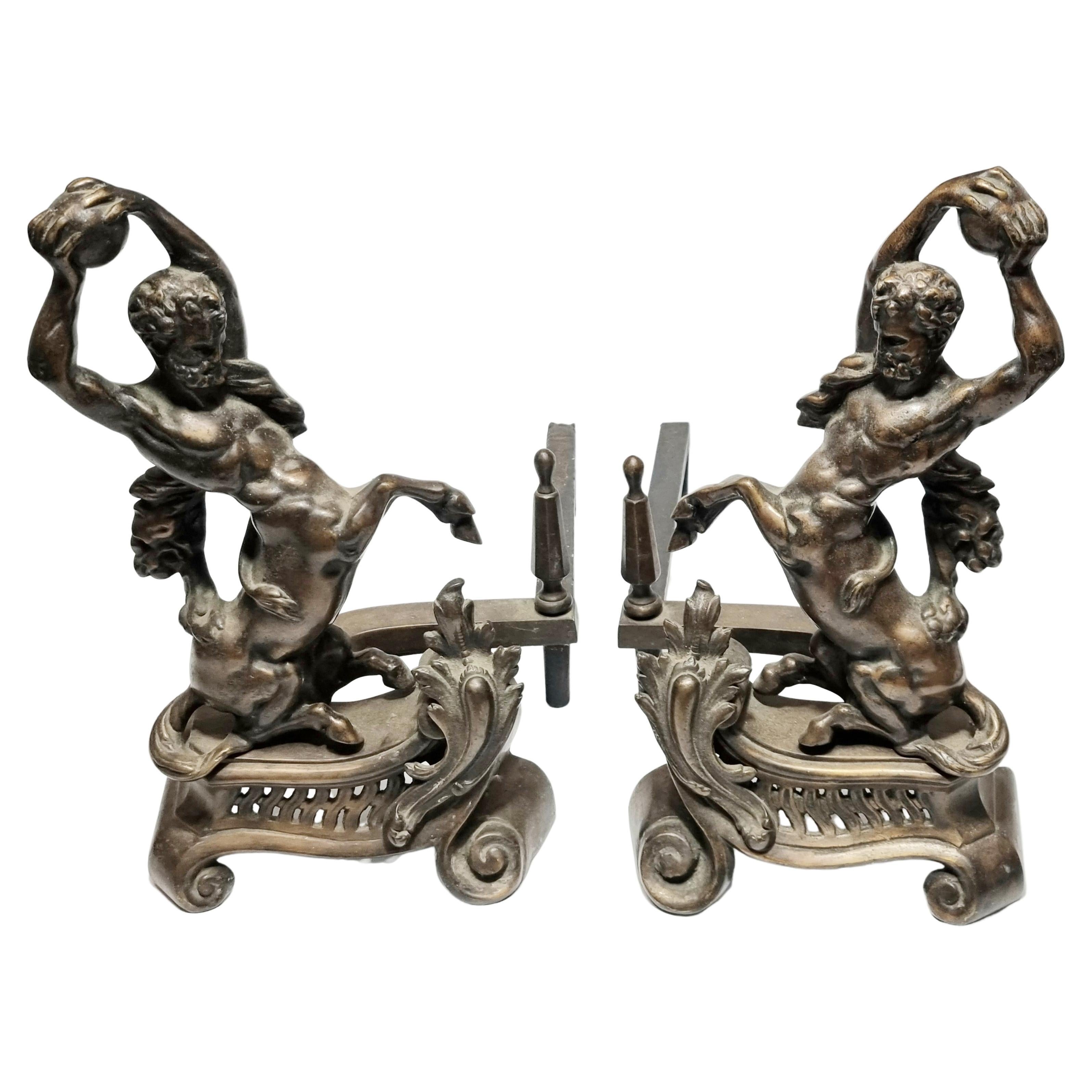 Pair of Napoleon III Style Centaur Andirons/Chenets 19th/20th Century 