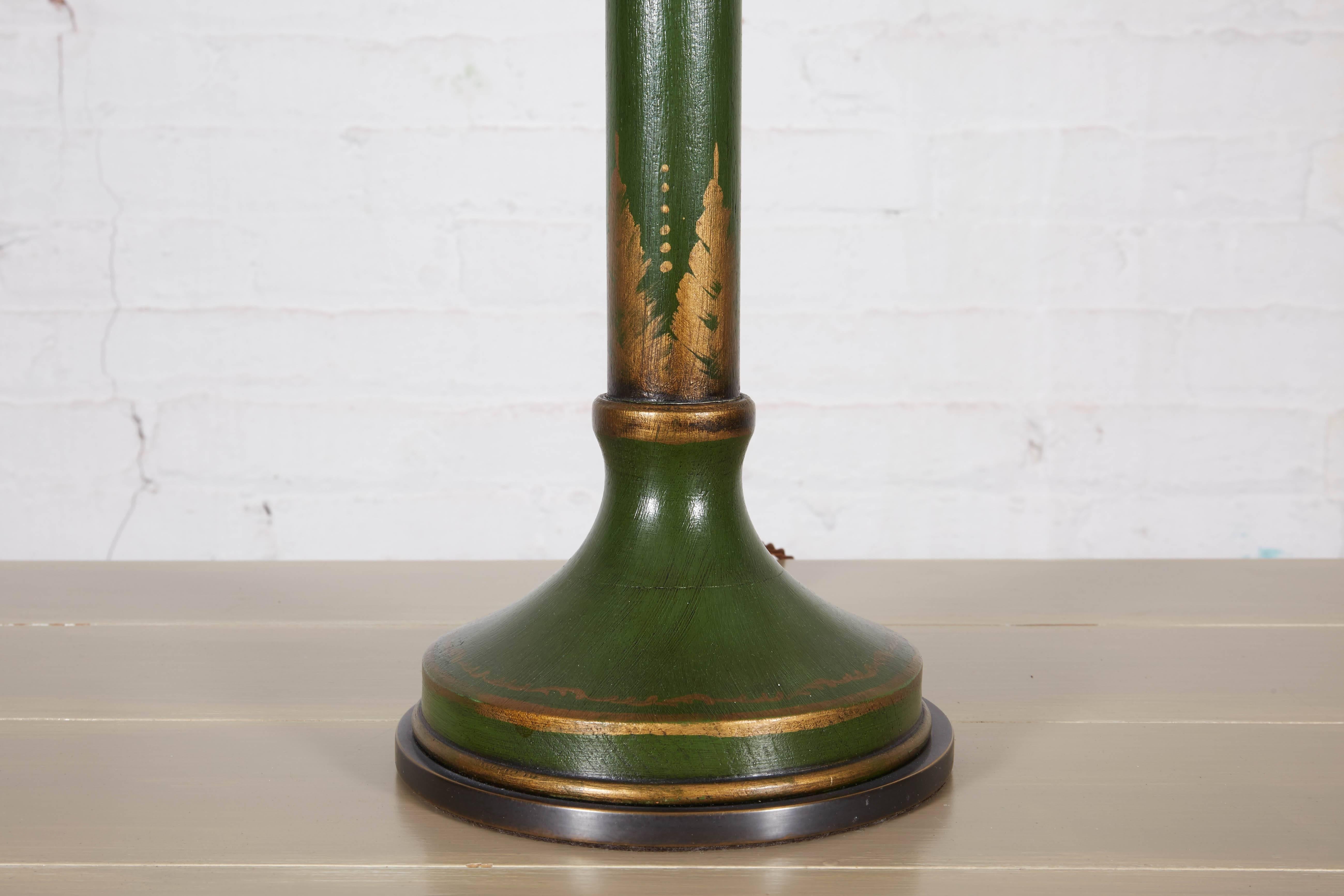 Pair of Napoleon III Style Green Faux Bamboo Tole Candlestick Table Lamps 2