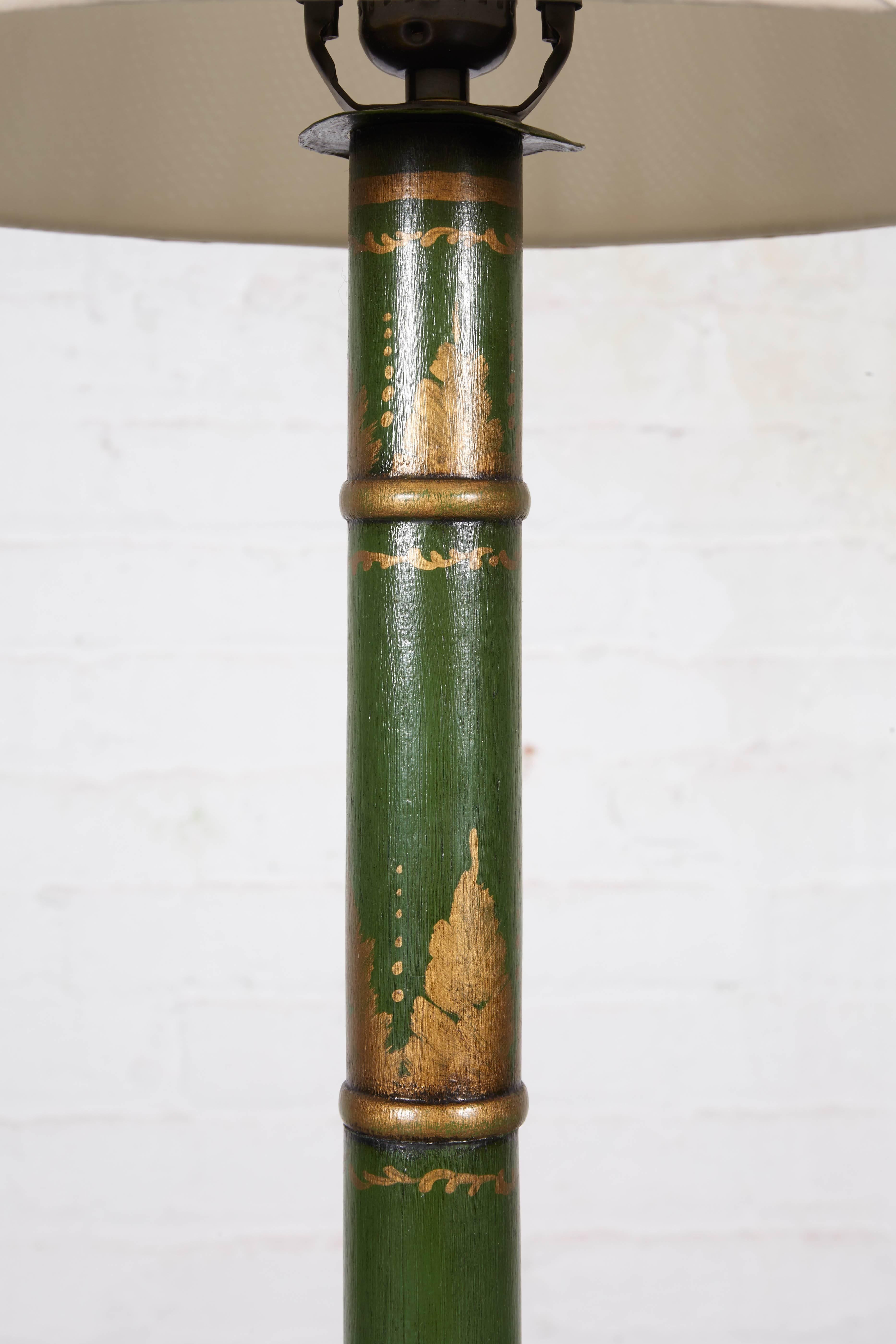 Pair of Napoleon III Style Green Faux Bamboo Tole Candlestick Table Lamps 3