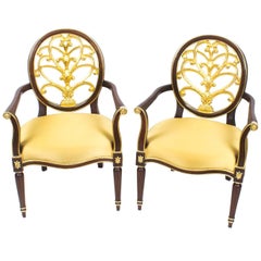 Pair of Napoleon III Style Mahogany and Giltwood Armchairs, Late 20th Century