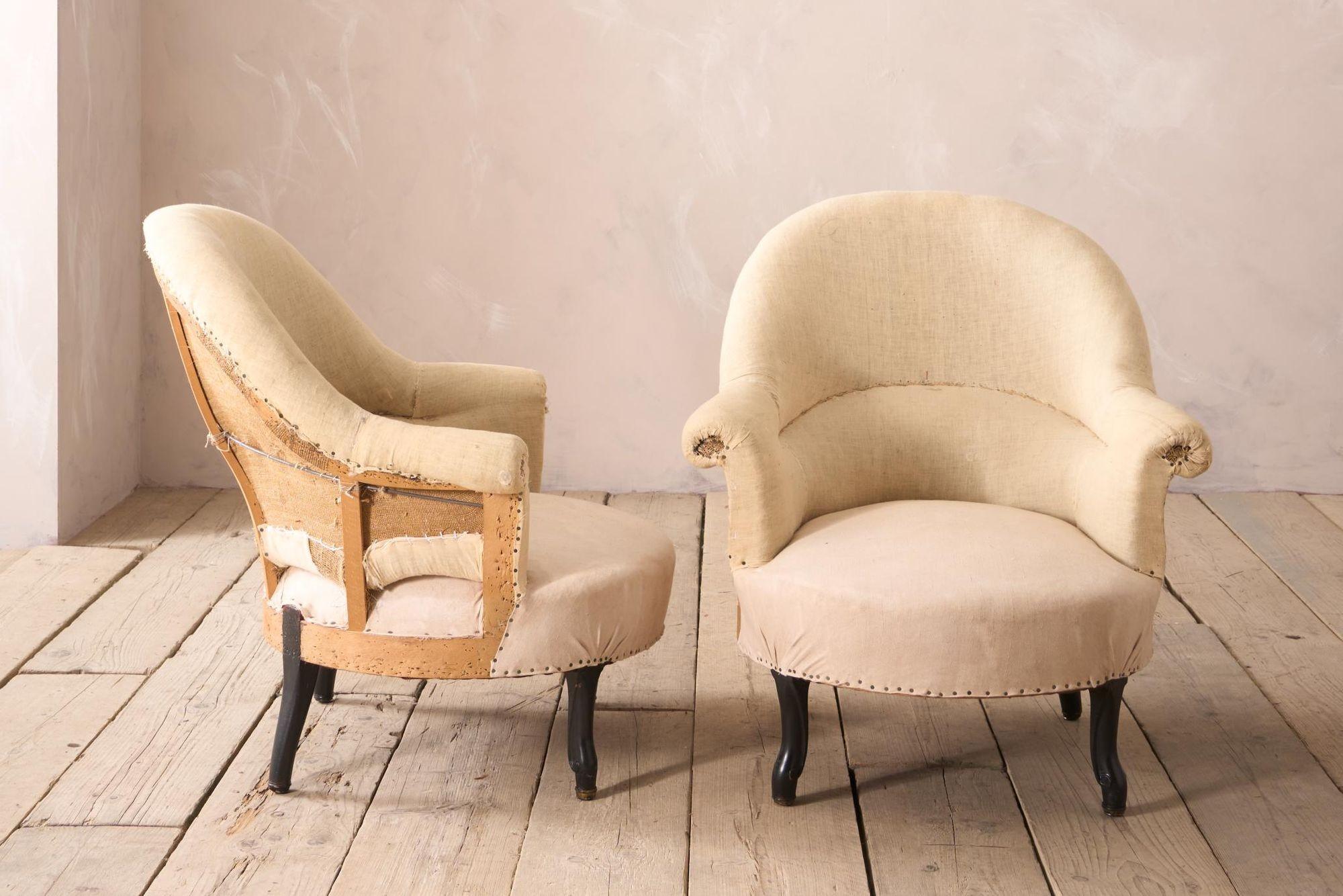 Upholstery Pair of Napoleon III tub chairs with cabriole legs
