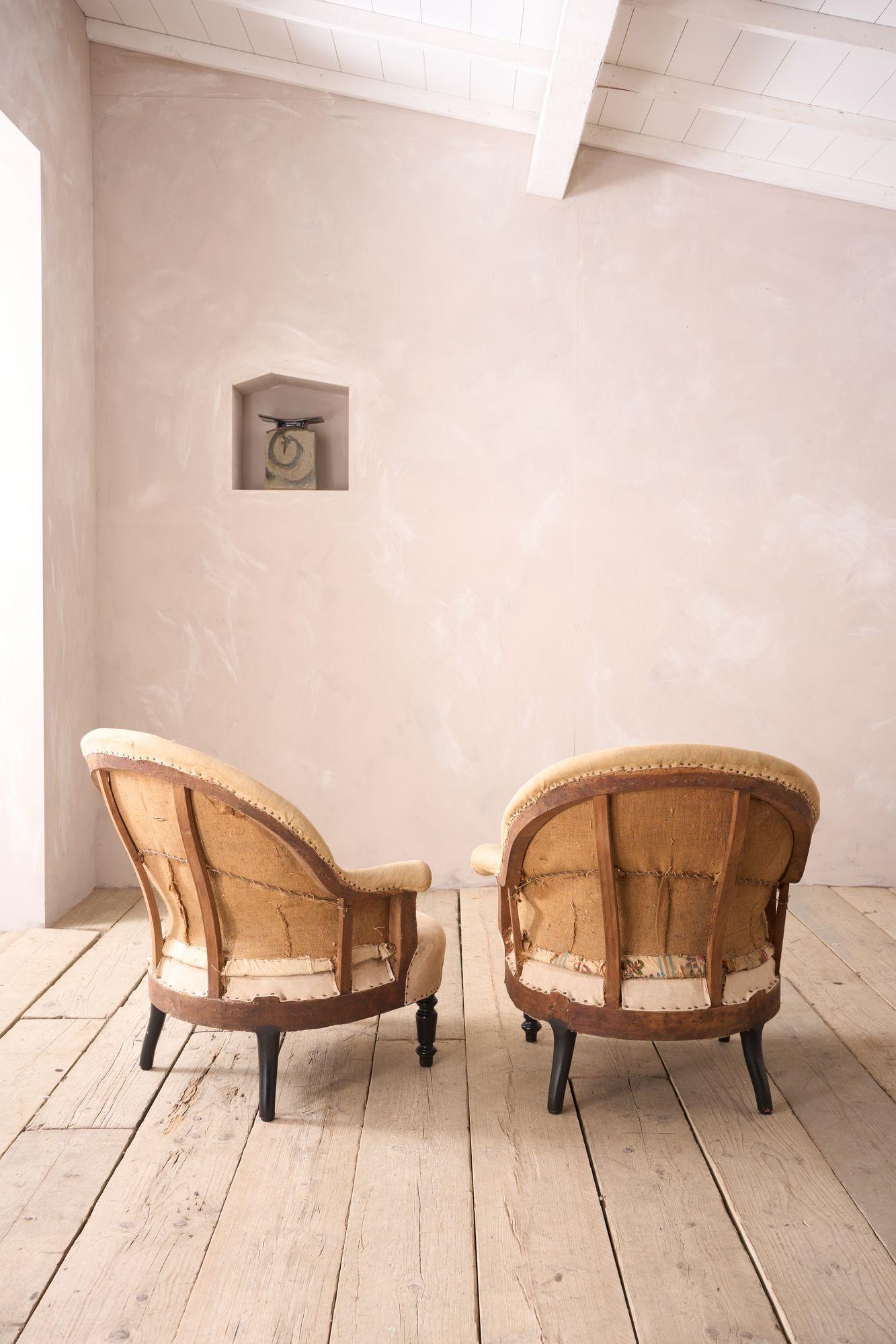 Beech Pair of Napoleon III tub chairs with turned legs