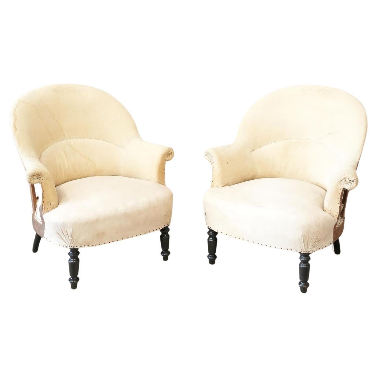 Pair of Napoleon III tub chairs with turned legs