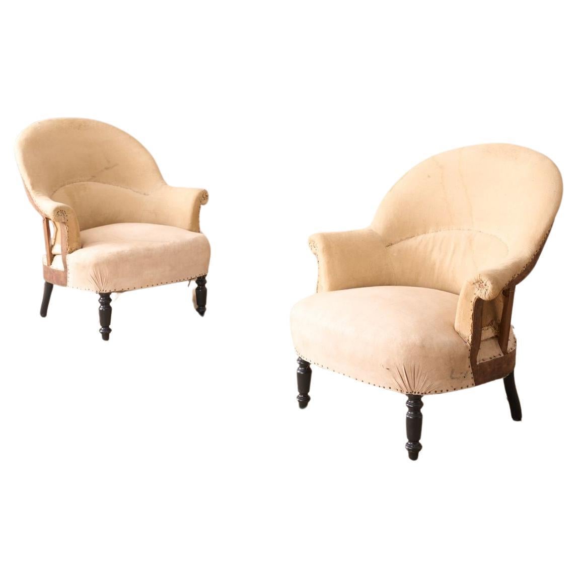 Pair of Napoleon III tub chairs with turned legs