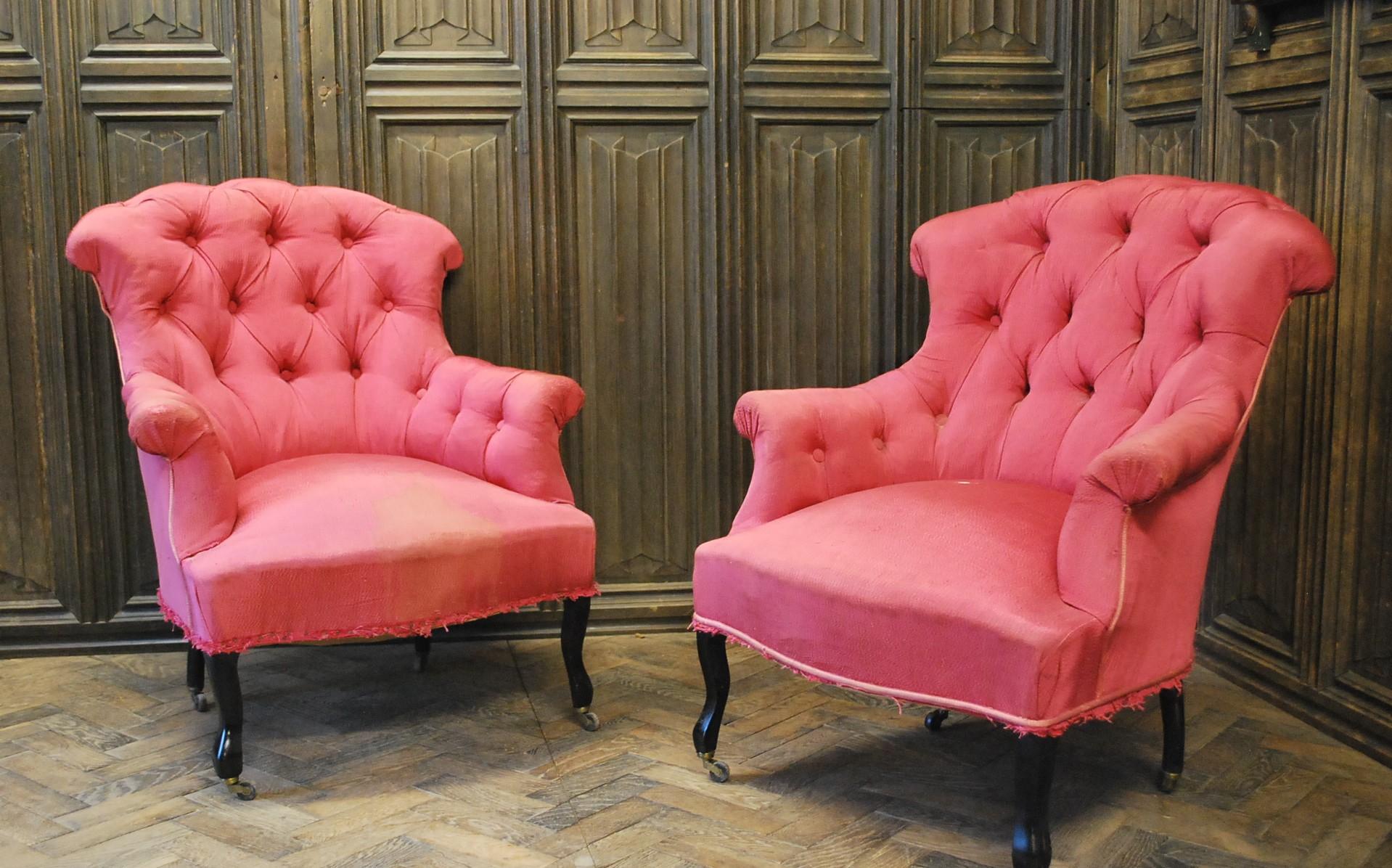 French Pair of Napoleon III Upholstered Armchairs
