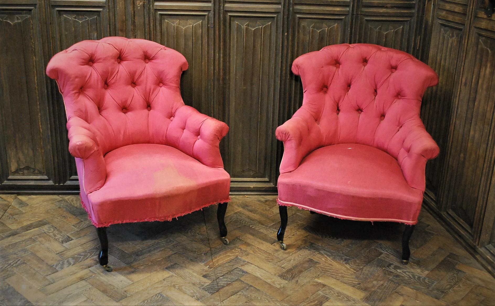 Pair of Napoleon III Upholstered Armchairs In Fair Condition In Cheltenham, GB