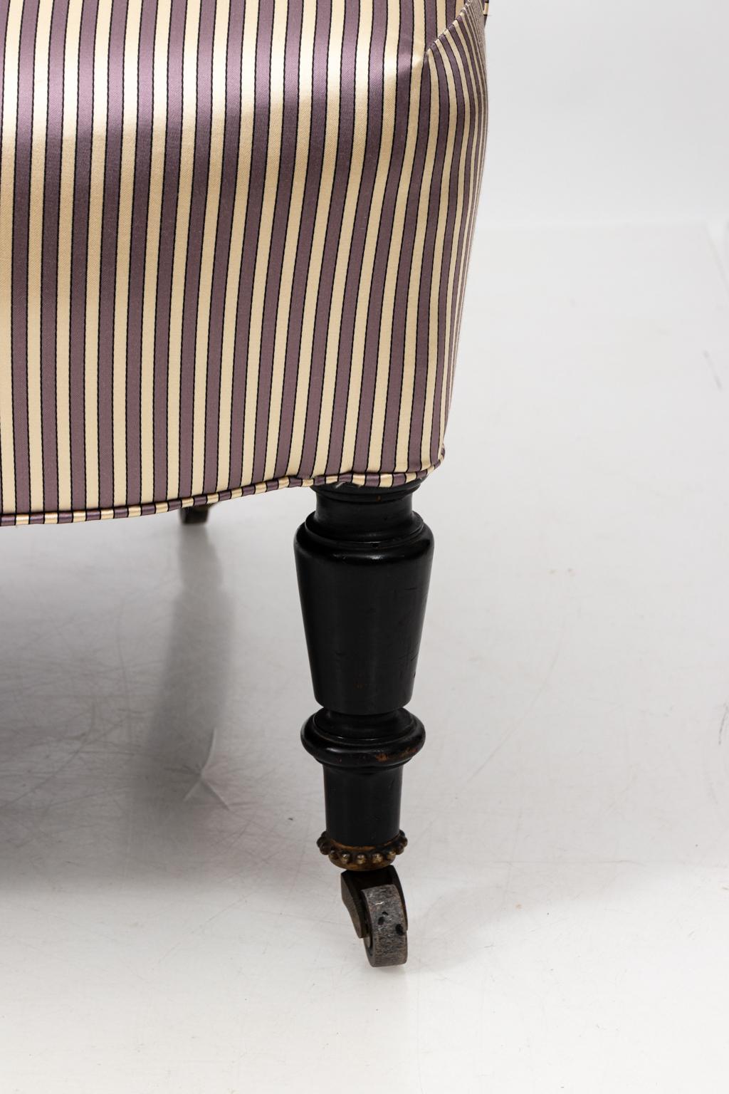 Pair of Napoleon III tufted style chairs in hardwood that have been re-stuffed, re-webbed, and re-upholstered, circa 1870s. Please note of wear consistent with age. Made in France.