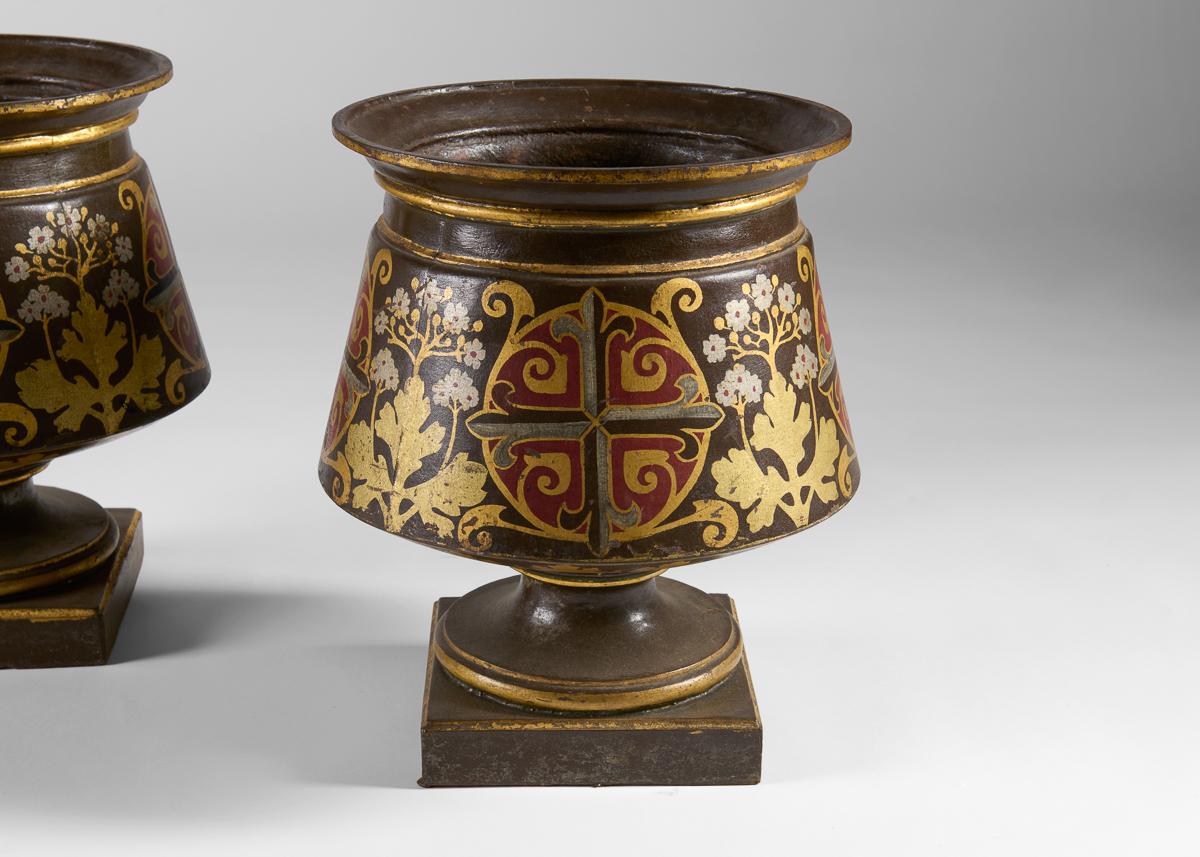 Pair of Napoleon III Urns with Original Polychromy In Fair Condition For Sale In New York, NY