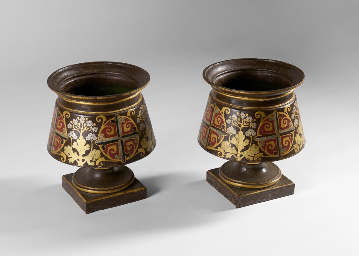 Late 19th Century Pair of Napoleon III Urns with Original Polychromy For Sale