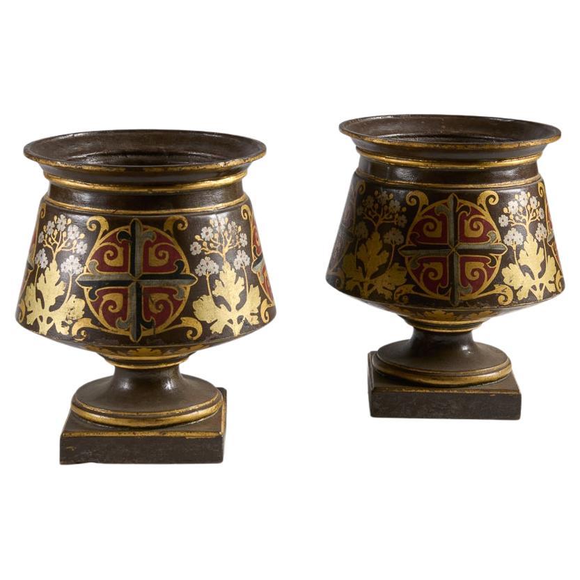 Pair of Napoleon III Urns with Original Polychromy For Sale