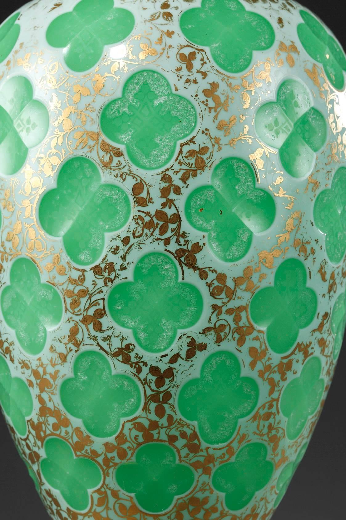 19th Century Pair of Napoleon III Vases in Opaline Overlay