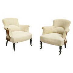 Antique Pair of Napoleon Low Curved Back Armchairs