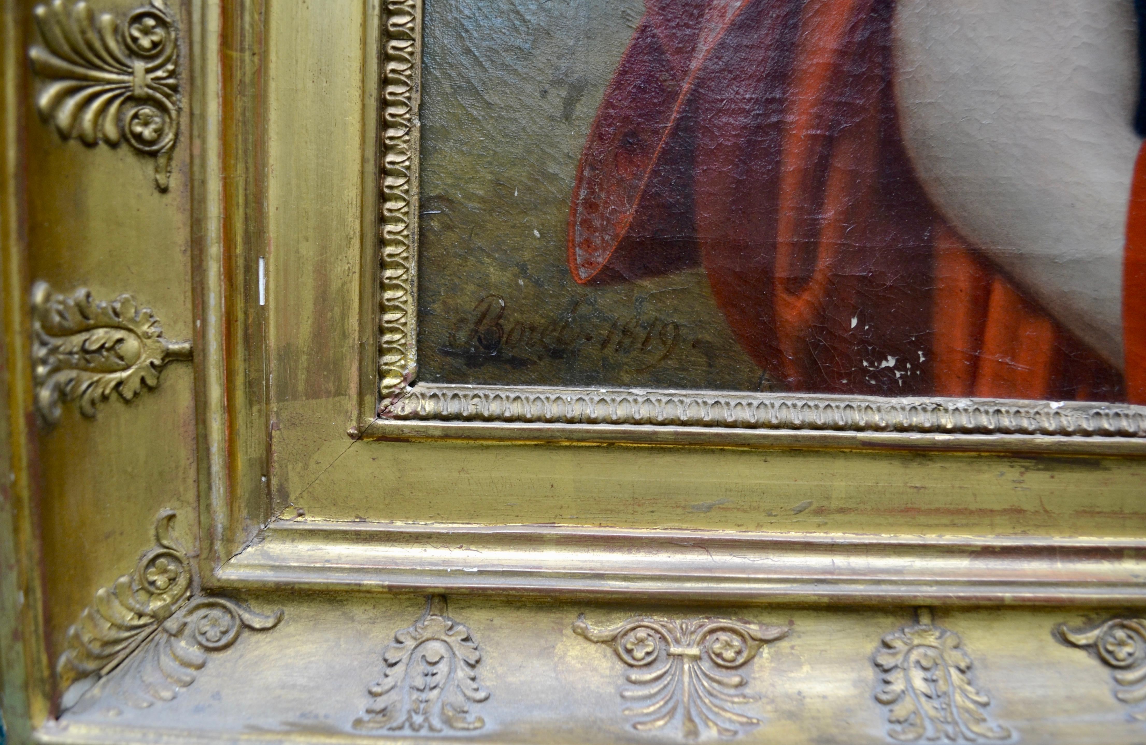 20ième siècle Paire de portraits d'un couple aristocrate de l'Empire français par Borel datés de 1819 en vente
