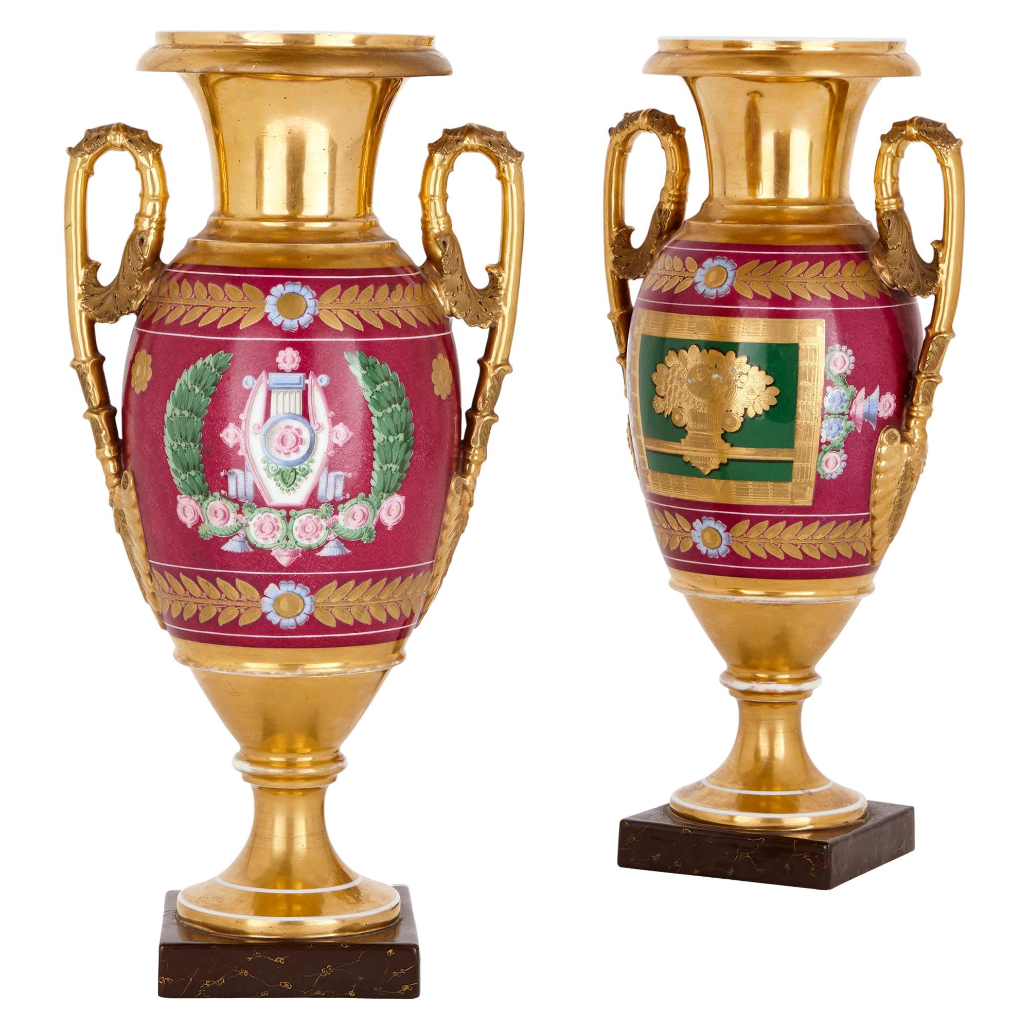 Pair of Napoleonic Period Porcelain Vases