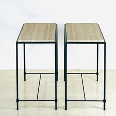 Pair of Narrow 'Diagramme' Travertine End Tables by Design Frères