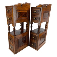 Pair of Narrow European 4 Drawer Nightstand or End Tables, Circa 1900