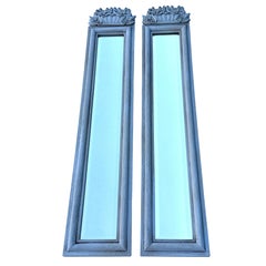 Pair of Narrow French Style Wood and Metal Mirrors