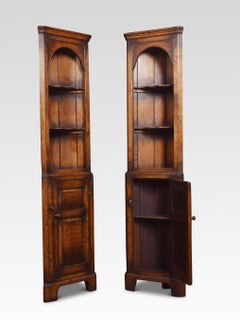 Pair of Narrow Oak Floor Standing Corner Cupboards