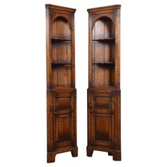 Pair of Narrow Oak Floor Standing Corner Cupboards