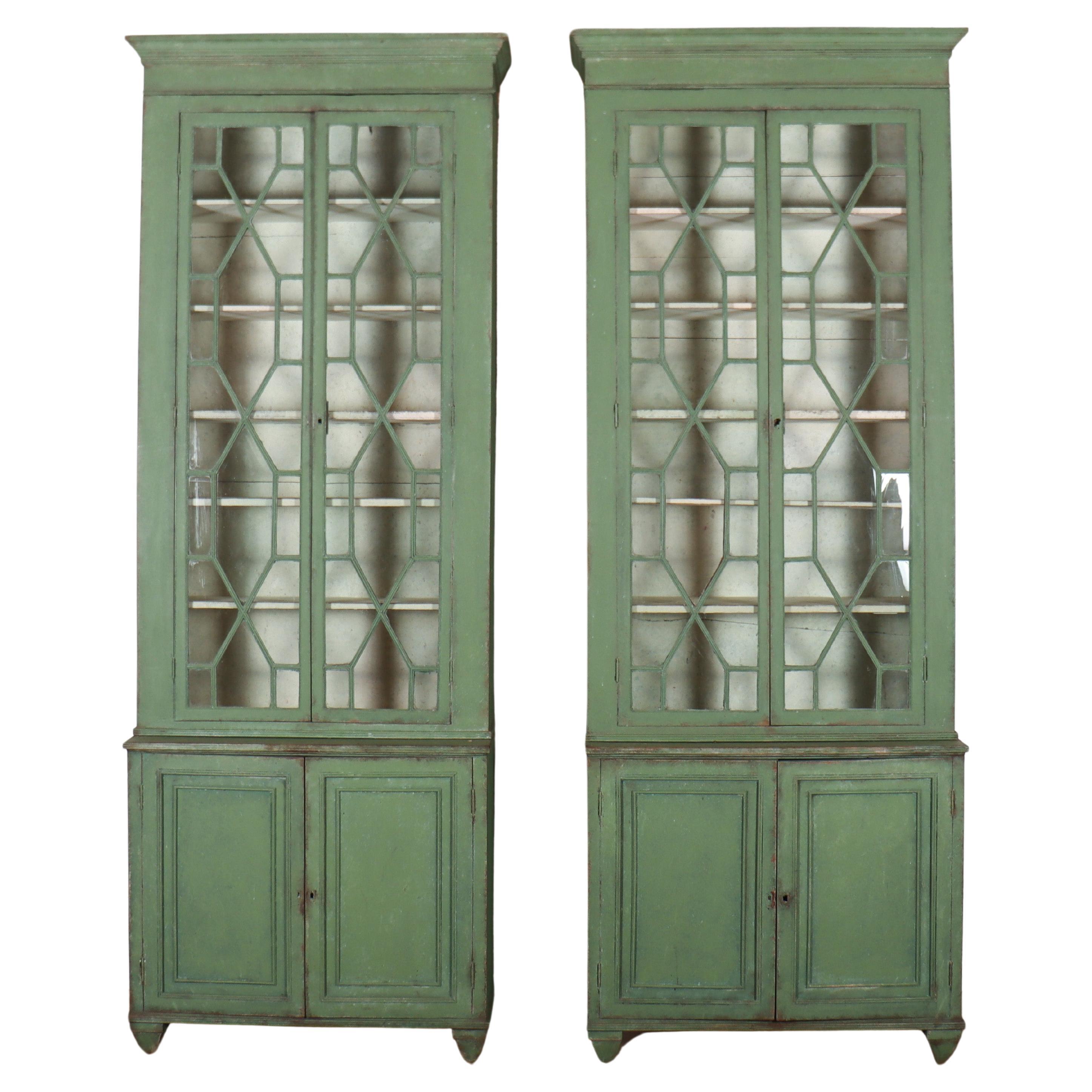 Pair of Narrow Painted Bookcases For Sale