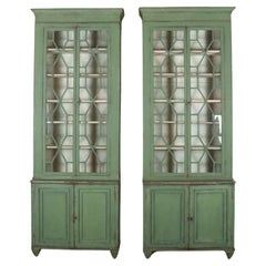 Antique Pair of Narrow Painted Bookcases