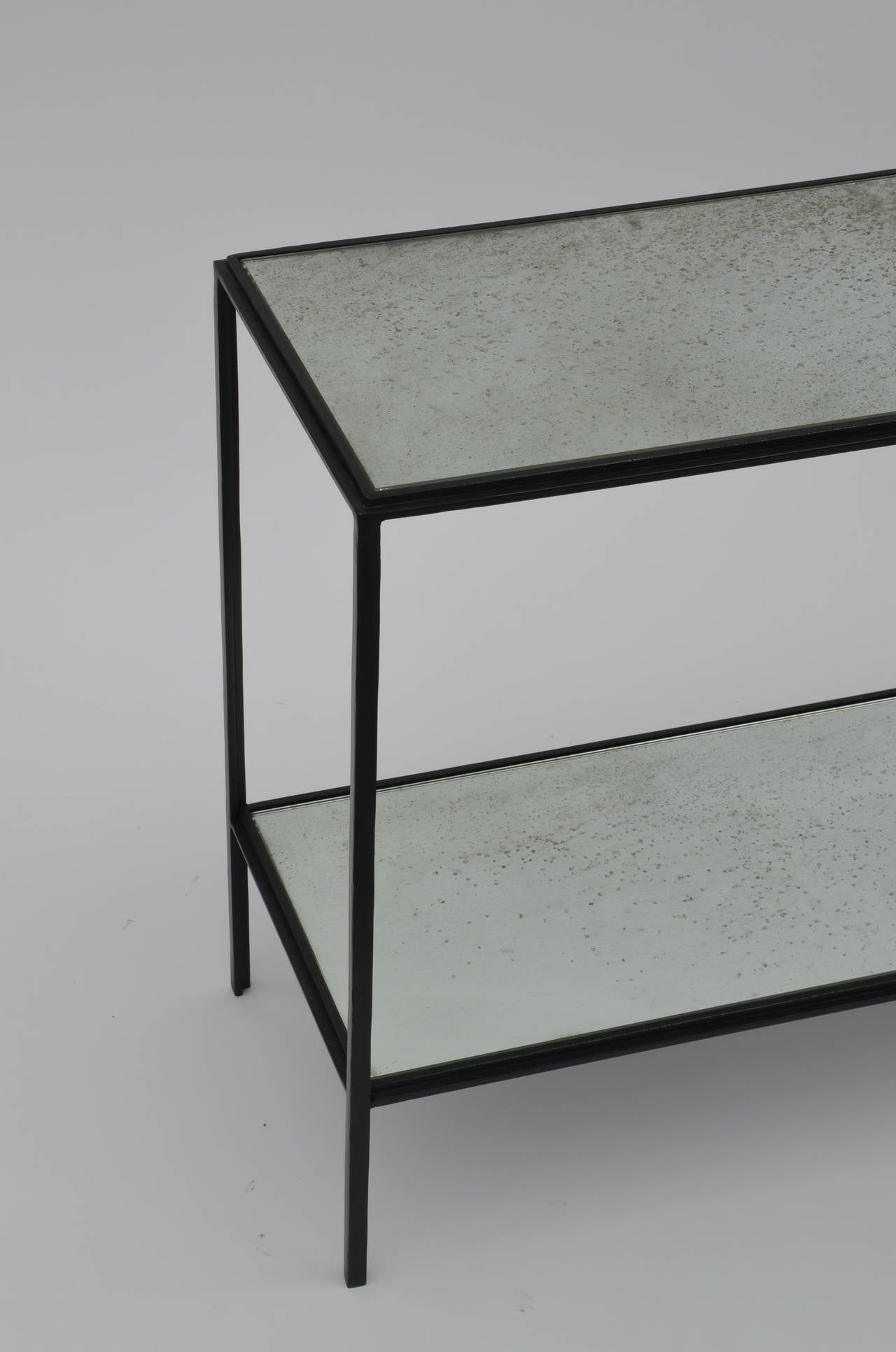 Contemporary Pair of Narrow 'Rectiligne' Mirrored Wrought Iron End Tables by Design Frères For Sale
