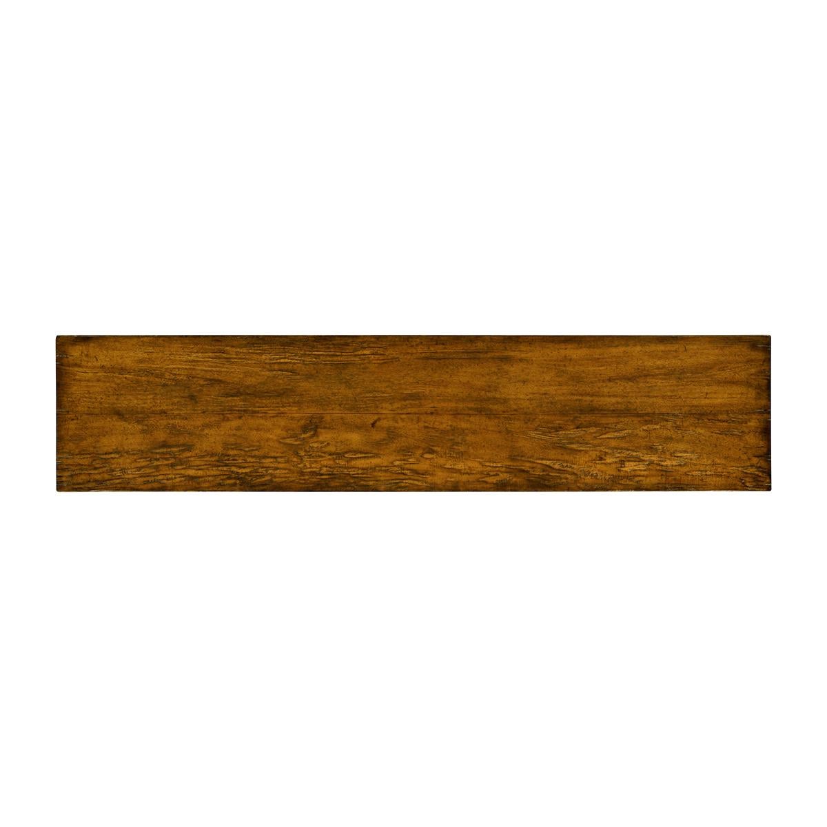 Wood Pair of Narrow Rustic Consoles For Sale