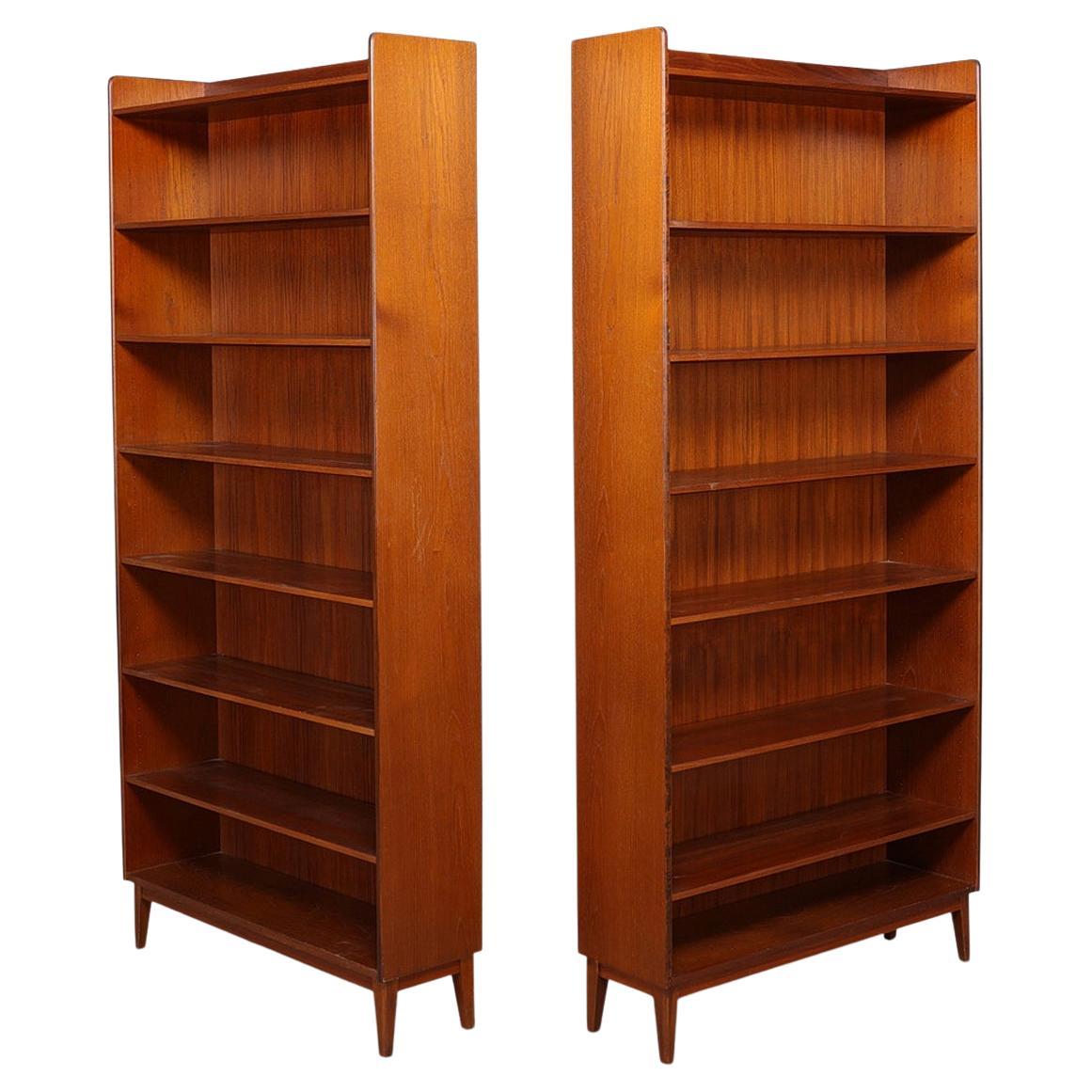 Pair of Narrow Teak Swedish Bookcases For Sale at 1stDibs