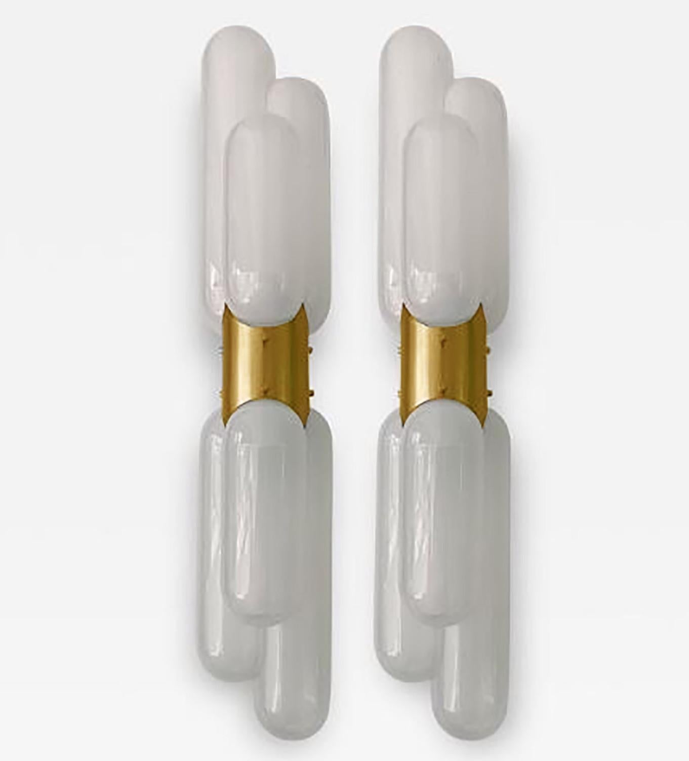 Pair of Nason for Mazzega Torpedo Murano Glass and Brass Details, 1960 4